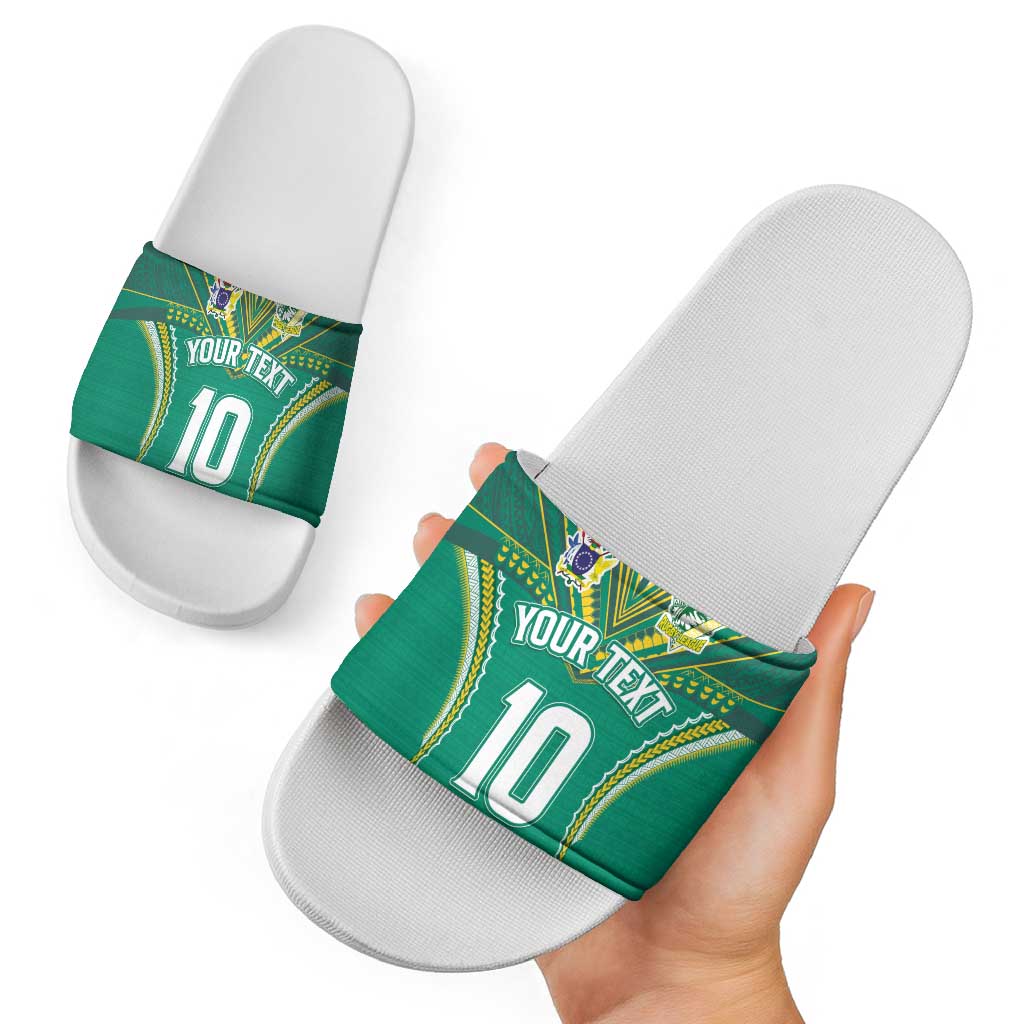 Custom Cook Islands Rugby Slide Sandals Tatau Art Sport Style Green Color LT03 - Polynesian Pride