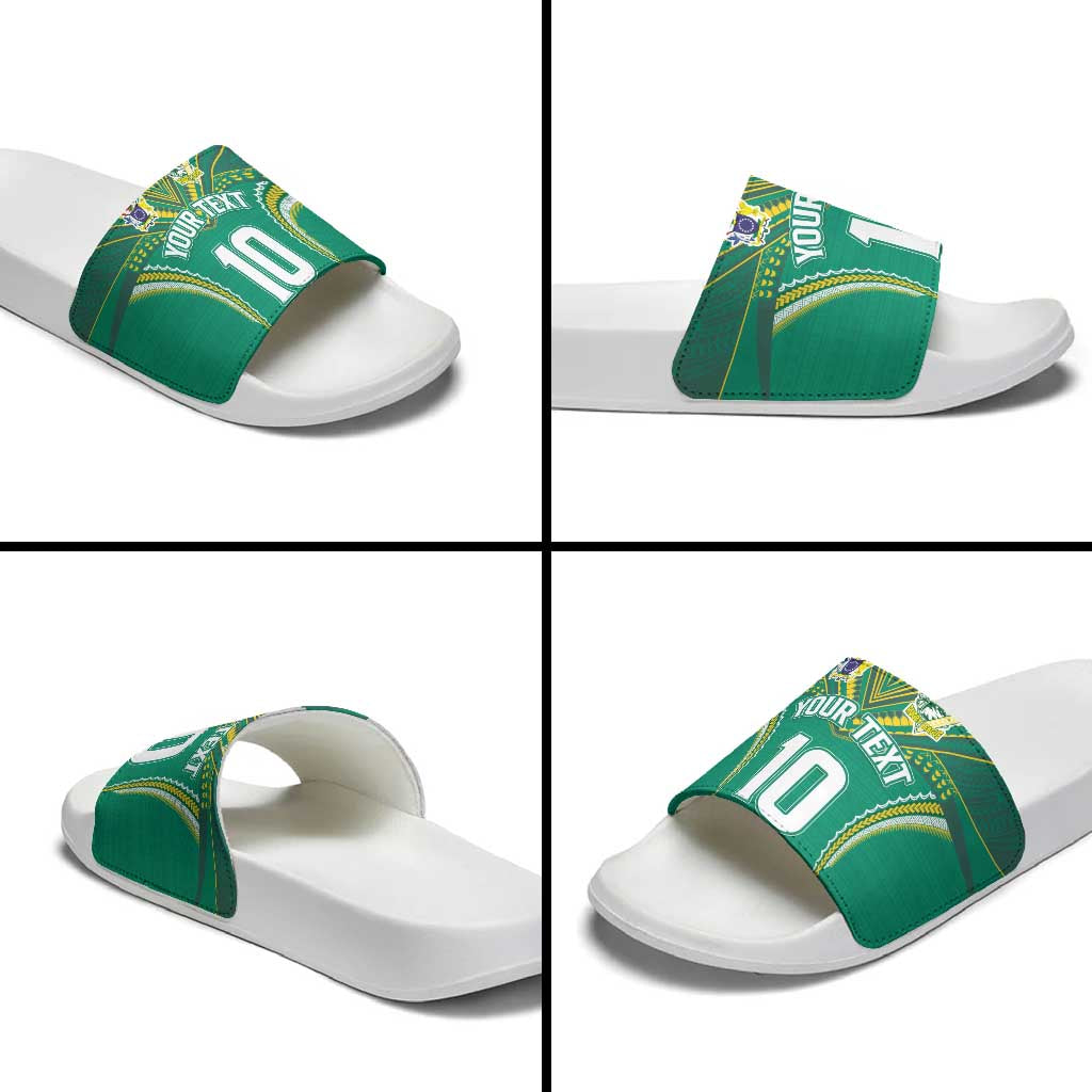 Custom Cook Islands Rugby Slide Sandals Tatau Art Sport Style Green Color LT03 - Polynesian Pride