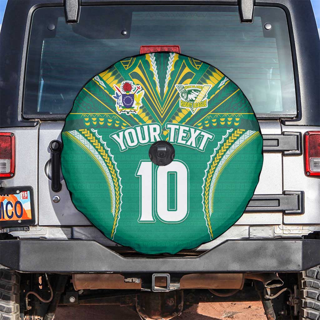 Custom Cook Islands Rugby Spare Tire Cover Tatau Art Sport Style Green Color