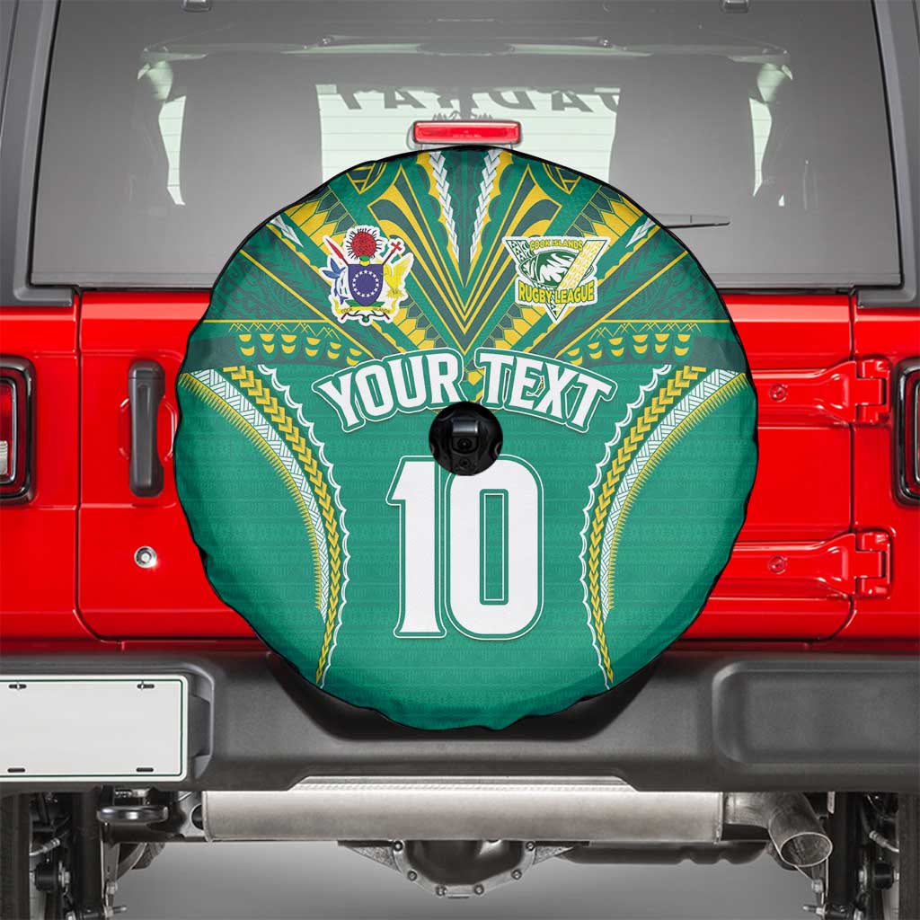 Custom Cook Islands Rugby Spare Tire Cover Tatau Art Sport Style Green Color