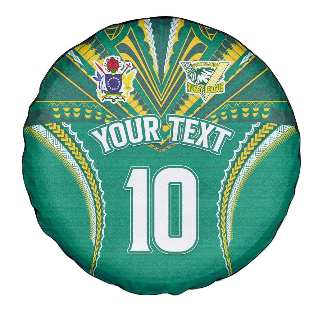Custom Cook Islands Rugby Spare Tire Cover Tatau Art Sport Style Green Color