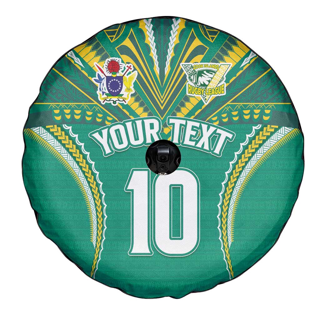 Custom Cook Islands Rugby Spare Tire Cover Tatau Art Sport Style Green Color