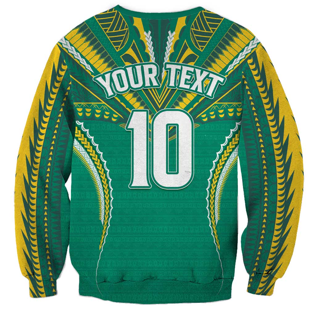 Custom Cook Islands Rugby Sweatshirt Tatau Art Sport Style Green Color LT03 - Polynesian Pride
