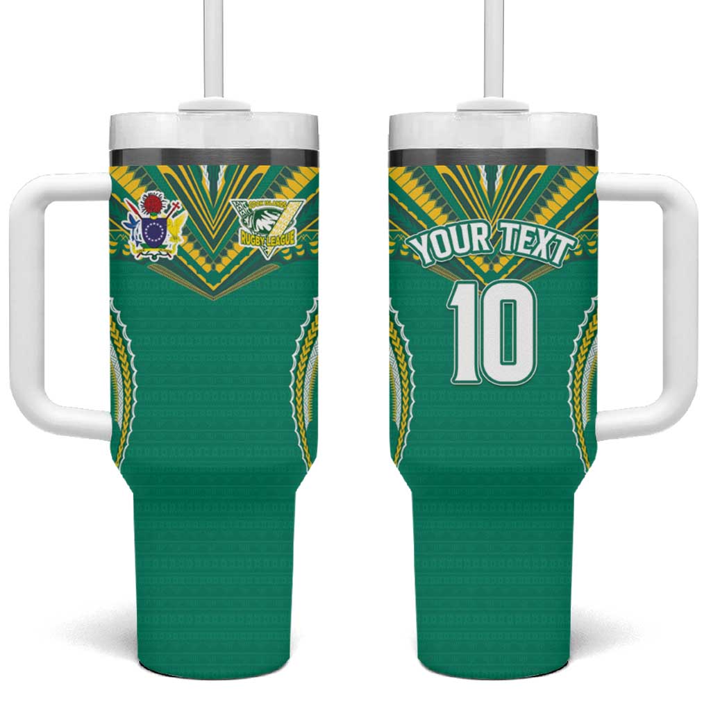 Custom Cook Islands Rugby Tumbler With Handle Tatau Art Sport Style Green Color