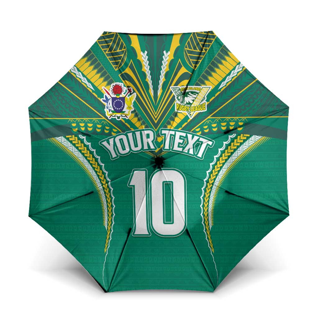 Custom Cook Islands Rugby Umbrella Tatau Art Sport Style Green Color LT03 One Size Folded 11.42 inch Opened Diameter 37.4 inch Green - Polynesian Pride