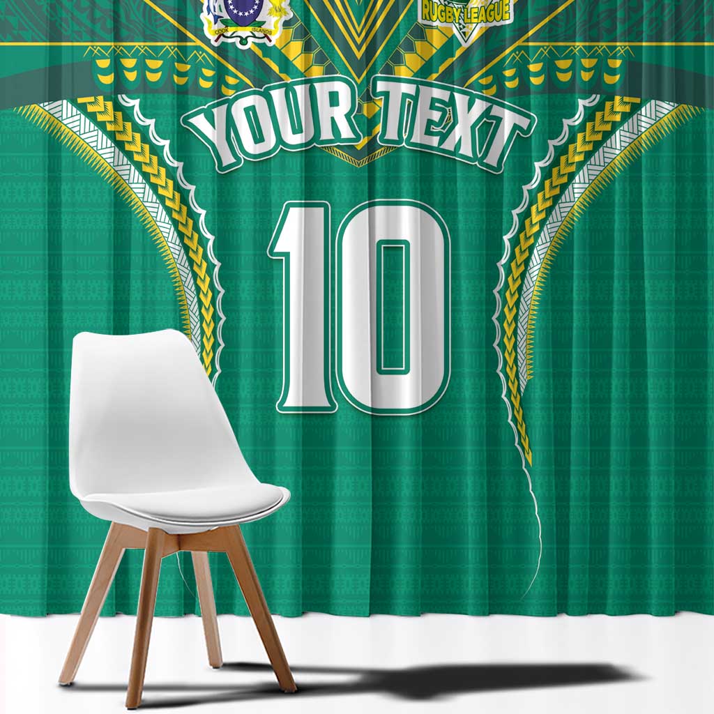 Custom Cook Islands Rugby Window Curtain Tatau Art Sport Style Green Color LT03 - Polynesian Pride