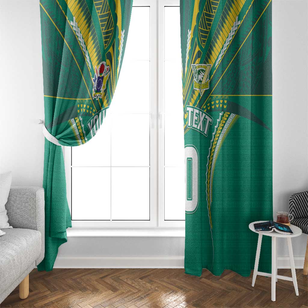 Custom Cook Islands Rugby Window Curtain Tatau Art Sport Style Green Color LT03 - Polynesian Pride