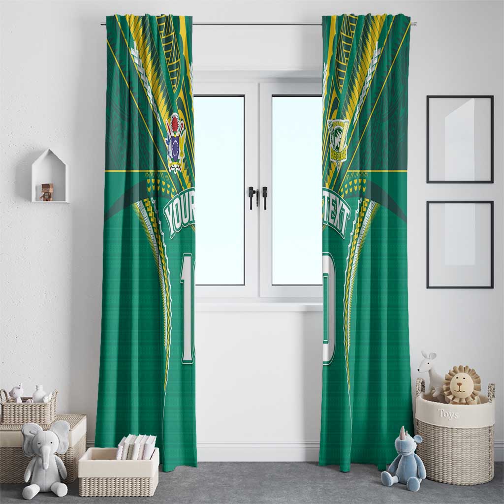 Custom Cook Islands Rugby Window Curtain Tatau Art Sport Style Green Color LT03 - Polynesian Pride