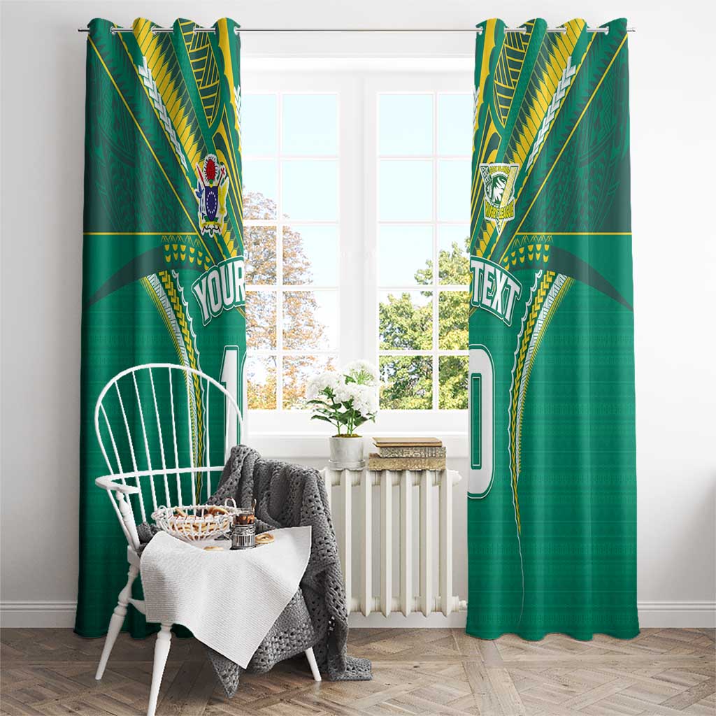 Custom Cook Islands Rugby Window Curtain Tatau Art Sport Style Green Color LT03 - Polynesian Pride