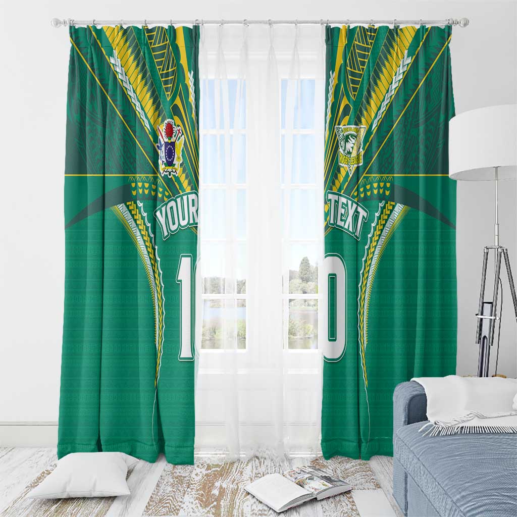 Custom Cook Islands Rugby Window Curtain Tatau Art Sport Style Green Color LT03 - Polynesian Pride