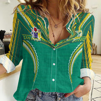 Custom Cook Islands Rugby Women Casual Shirt Tatau Art Sport Style Green Color