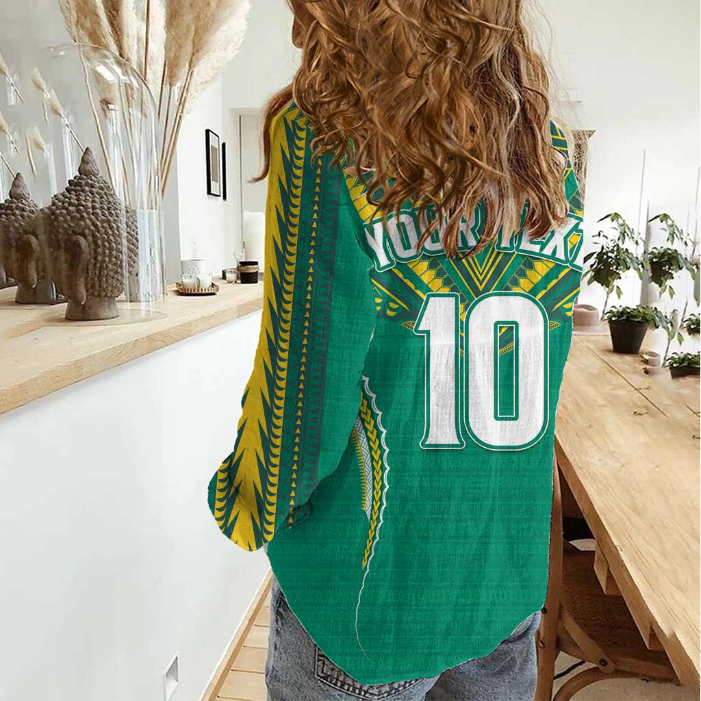 Custom Cook Islands Rugby Women Casual Shirt Tatau Art Sport Style Green Color