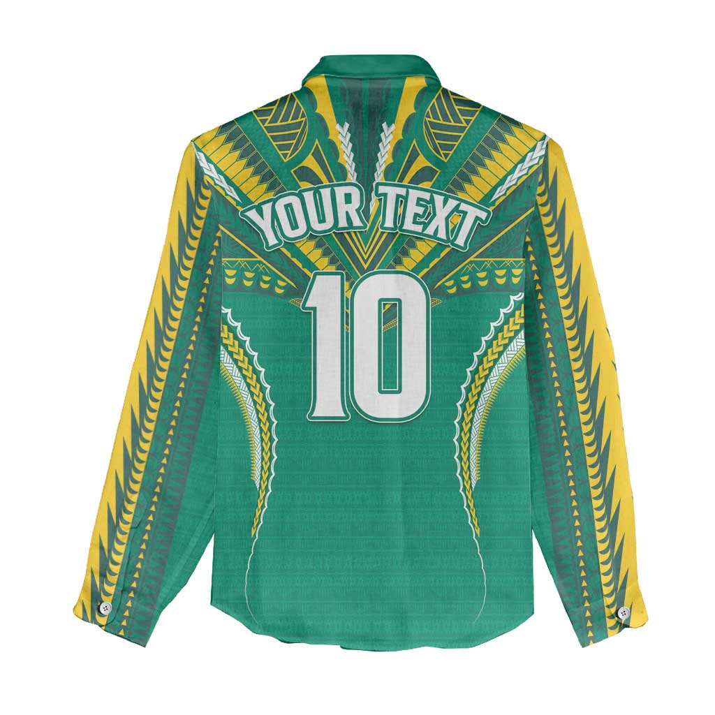 Custom Cook Islands Rugby Women Casual Shirt Tatau Art Sport Style Green Color