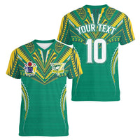 Custom Cook Islands Rugby Women V-Neck T-Shirt Tatau Art Sport Style Green Color