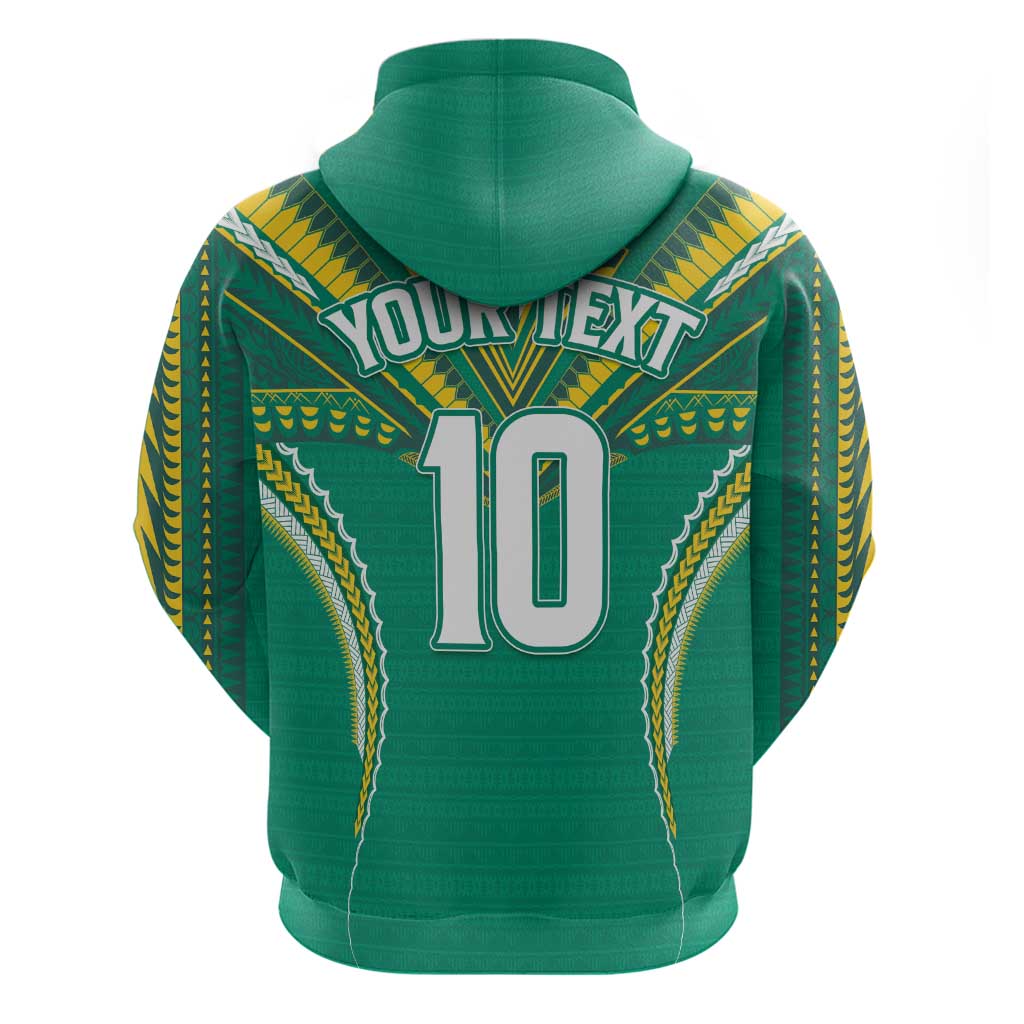 Custom Cook Islands Rugby Zip Hoodie Tatau Art Sport Style Green Color LT03 - Polynesian Pride
