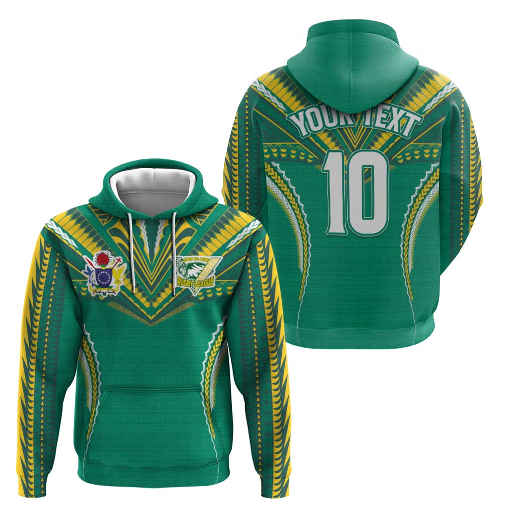 Custom Cook Islands Rugby Zip Hoodie Tatau Art Sport Style Green Color LT03 - Polynesian Pride