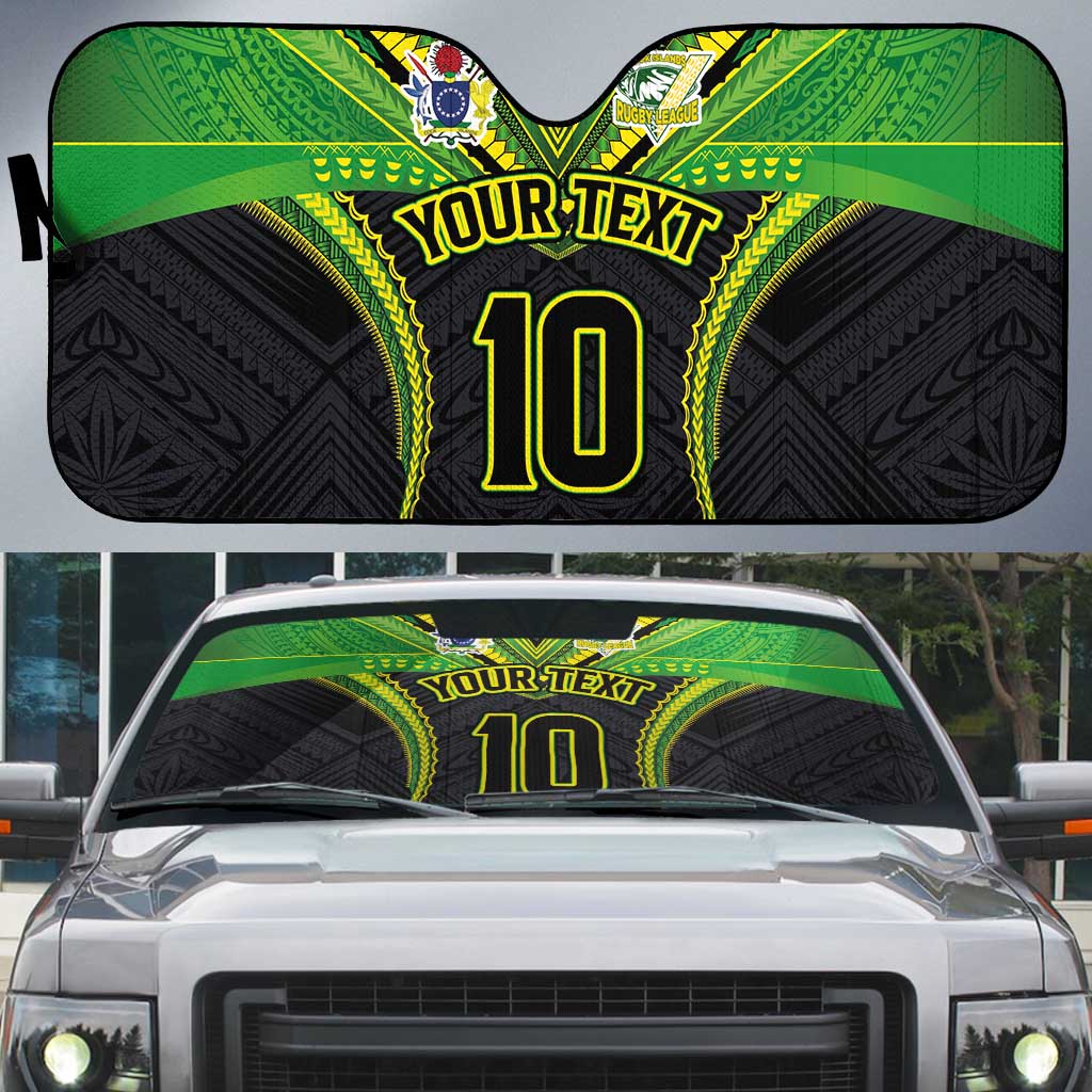 Custom Cook Islands Rugby Auto Sun Shade Tatau Art Sport Style Black Color LT03 Black - Polynesian Pride