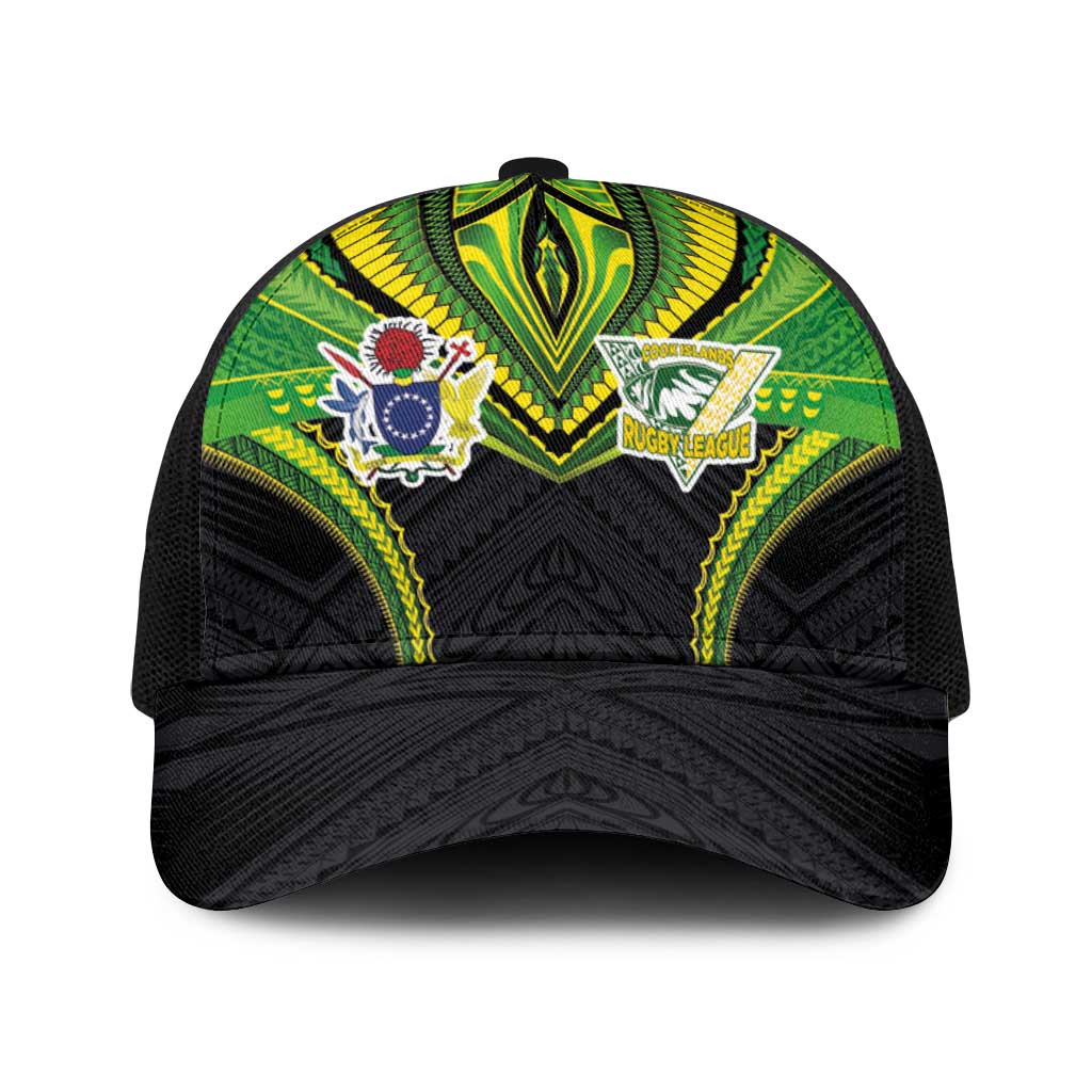Cook Islands Rugby Baseball Net Cap Tatau Art Sport Style Black Color LT03 One Size Black Black - Polynesian Pride