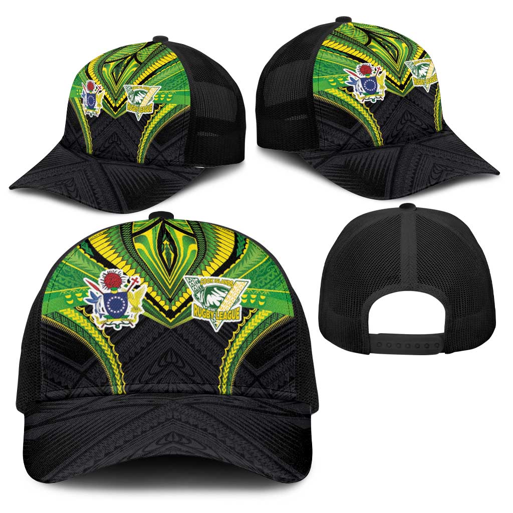Cook Islands Rugby Baseball Net Cap Tatau Art Sport Style Black Color LT03 - Polynesian Pride