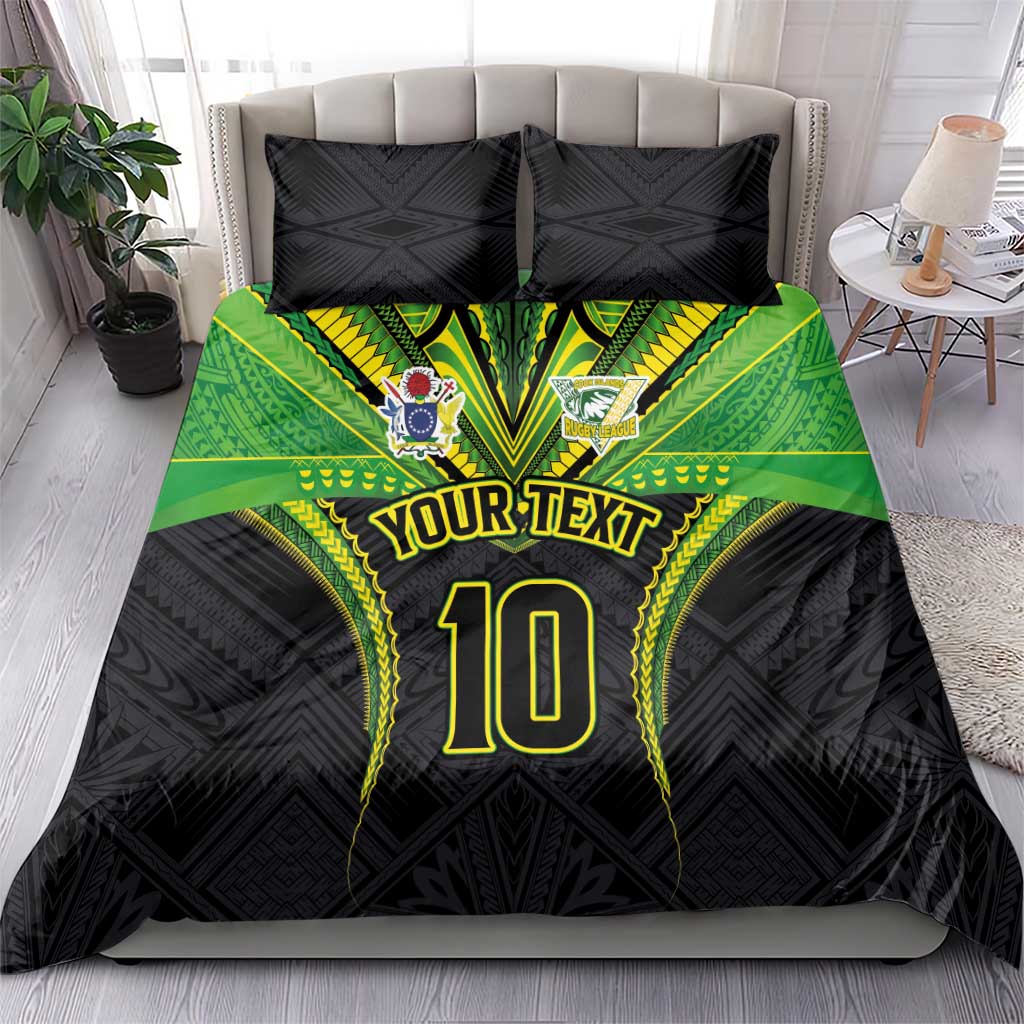 Custom Cook Islands Rugby Bedding Set Tatau Art Sport Style Black Color LT03 - Polynesian Pride