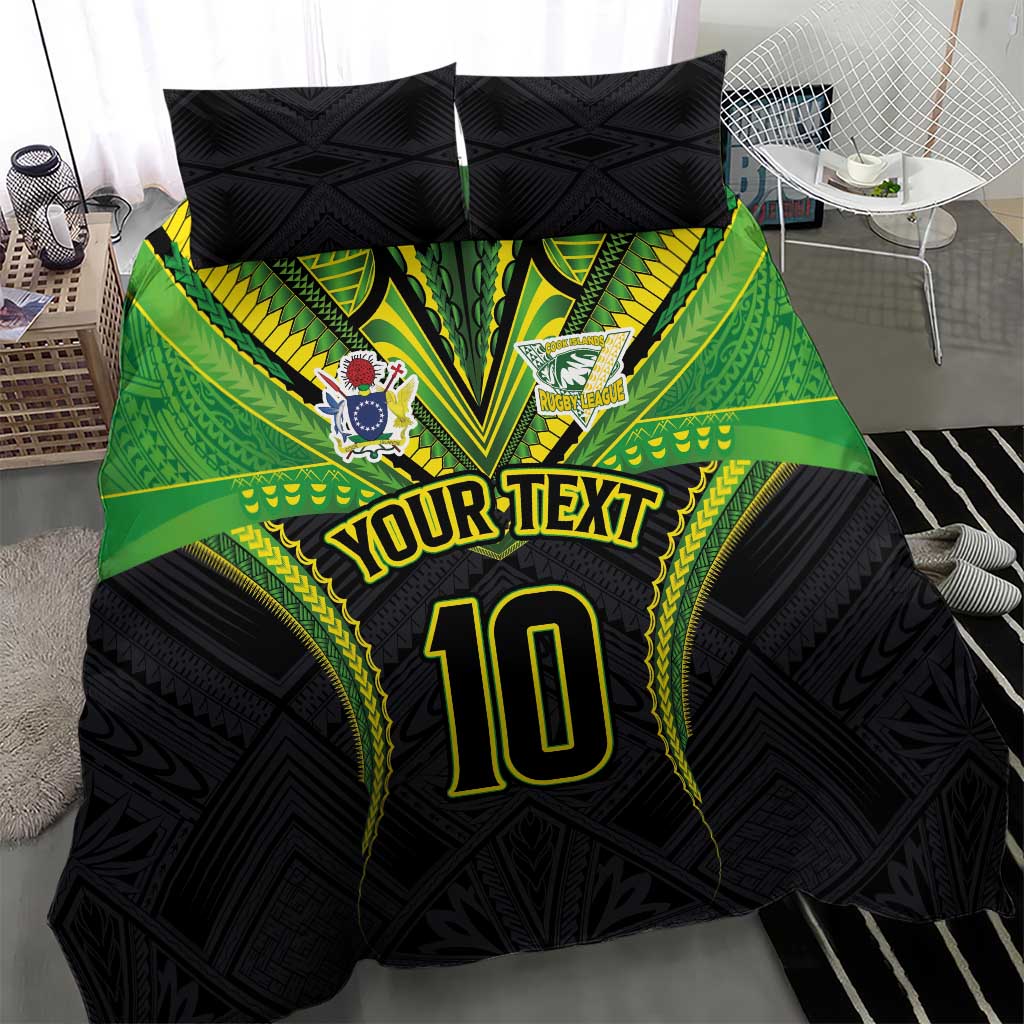 Custom Cook Islands Rugby Bedding Set Tatau Art Sport Style Black Color LT03 - Polynesian Pride