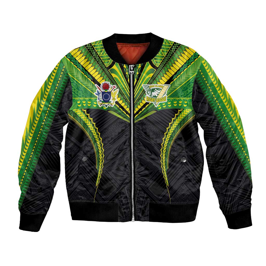 Custom Cook Islands Rugby Bomber Jacket Tatau Art Sport Style Black Color LT03 Unisex Black - Polynesian Pride