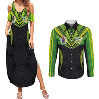 Custom Cook Islands Rugby Couples Matching Summer Maxi Dress and Long Sleeve Button Shirt Tatau Art Sport Style Black Color