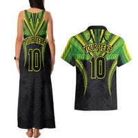Custom Cook Islands Rugby Couples Matching Tank Maxi Dress and Hawaiian Shirt Tatau Art Sport Style Black Color