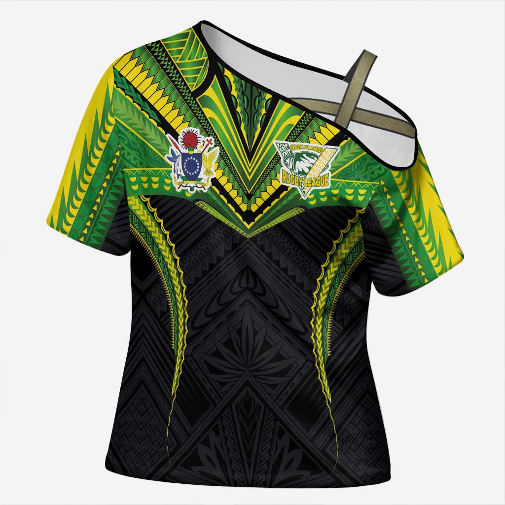 Custom Cook Islands Rugby Cross Shoulder Shirt Tatau Art Sport Style Black Color LT03 Female Black - Polynesian Pride