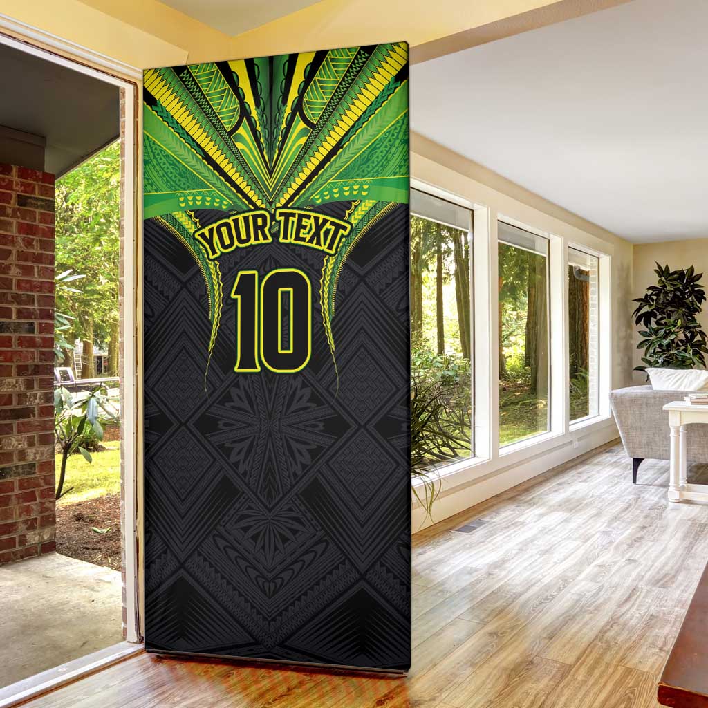 Custom Cook Islands Rugby Door Cover Tatau Art Sport Style Black Color LT03 - Polynesian Pride