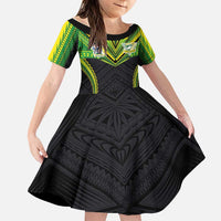 Custom Cook Islands Rugby Family Matching Mermaid Dress and Hawaiian Shirt Tatau Art Sport Style Black Color