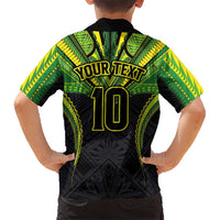 Custom Cook Islands Rugby Family Matching Off The Shoulder Long Sleeve Dress and Hawaiian Shirt Tatau Art Sport Style Black Color
