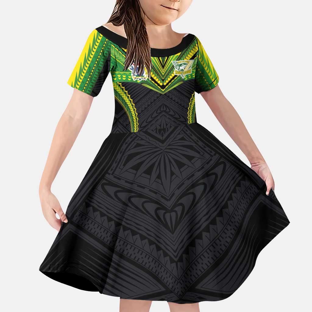Custom Cook Islands Rugby Family Matching Off Shoulder Maxi Dress and Hawaiian Shirt Tatau Art Sport Style Black Color