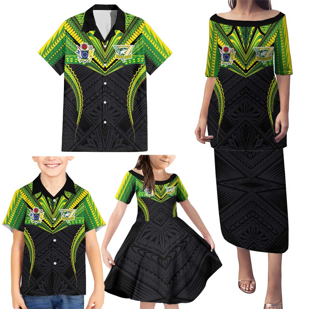 Custom Cook Islands Rugby Family Matching Puletasi and Hawaiian Shirt Tatau Art Sport Style Black Color LT03 - Polynesian Pride