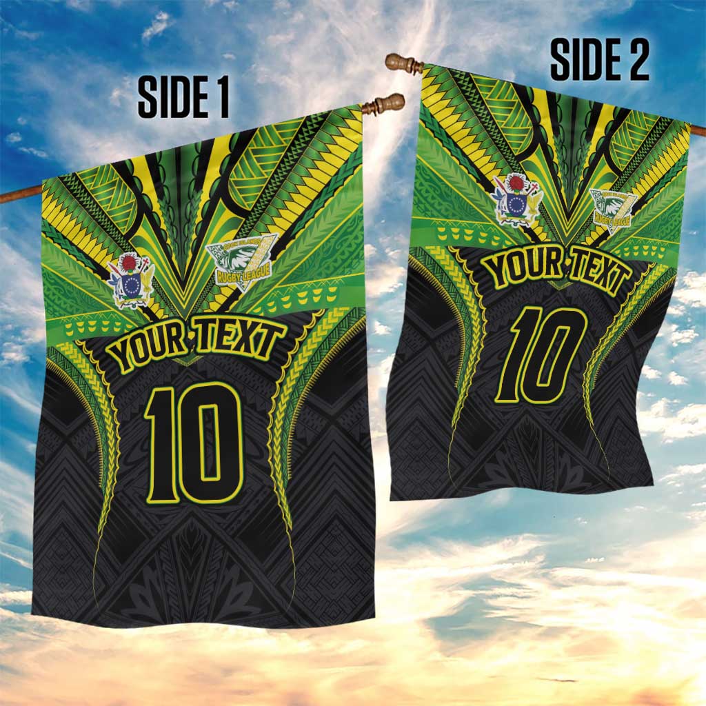 Custom Cook Islands Rugby Garden Flag Tatau Art Sport Style Black Color LT03 - Polynesian Pride