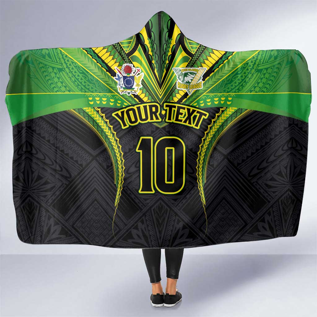 Custom Cook Islands Rugby Hooded Blanket Tatau Art Sport Style Black Color LT03 One Size Black - Polynesian Pride
