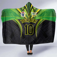 Custom Cook Islands Rugby Hooded Blanket Tatau Art Sport Style Black Color LT03 One Size Black - Polynesian Pride
