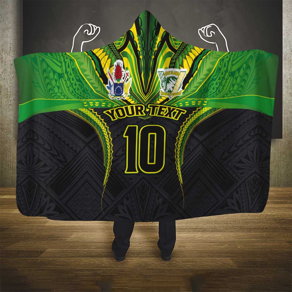 Custom Cook Islands Rugby Hooded Blanket Tatau Art Sport Style Black Color LT03 - Polynesian Pride