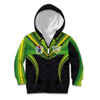 Custom Cook Islands Rugby Kid Hoodie Tatau Art Sport Style Black Color LT03 Zip Hoodie Black - Polynesian Pride