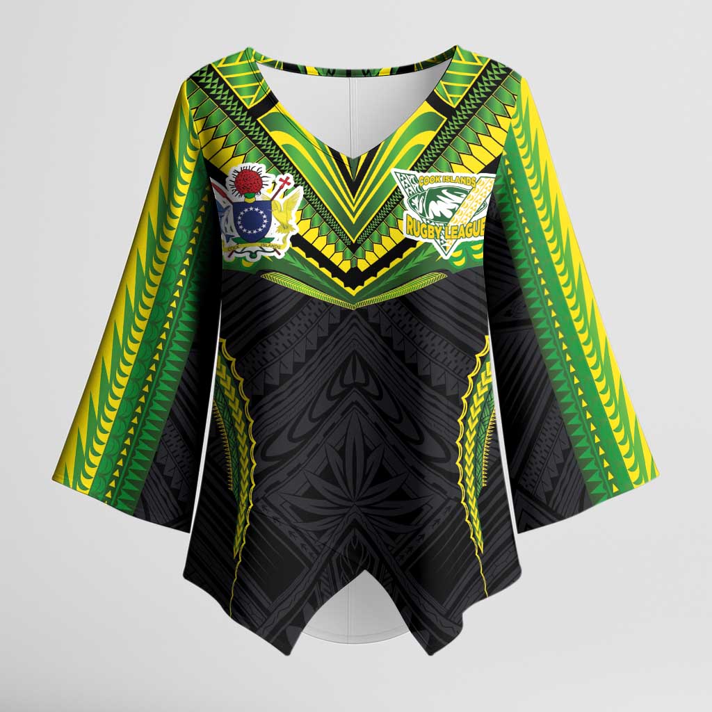 Custom Cook Islands Rugby Kimono Sleeve Blouse Tatau Art Sport Style Black Color LT03 Female Black - Polynesian Pride