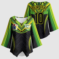 Custom Cook Islands Rugby Kimono Sleeve Blouse Tatau Art Sport Style Black Color LT03 - Polynesian Pride