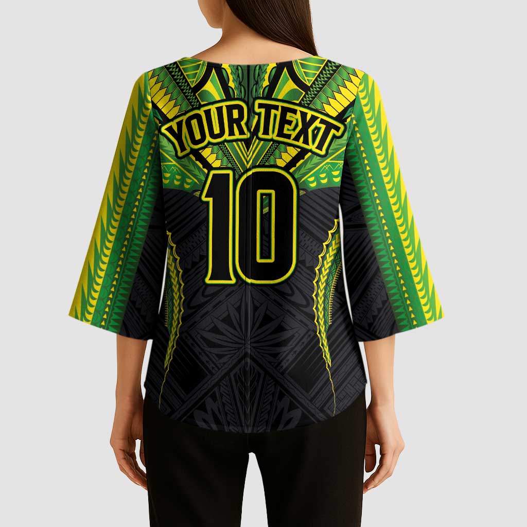 Custom Cook Islands Rugby Kimono Sleeve Blouse Tatau Art Sport Style Black Color LT03 - Polynesian Pride