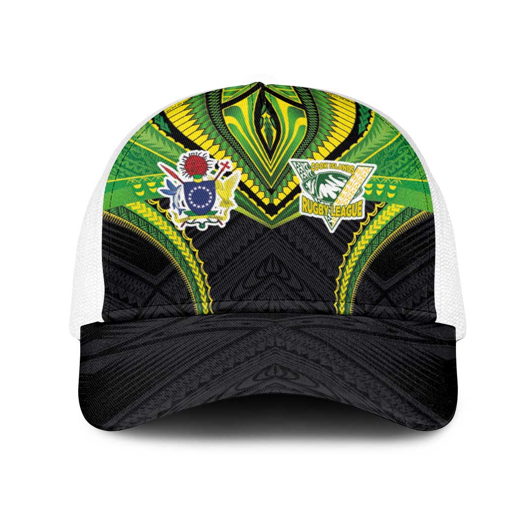 Cook Islands Rugby Mesh Trucker Cap Tatau Art Sport Style Black Color LT03 One Size White Black - Polynesian Pride