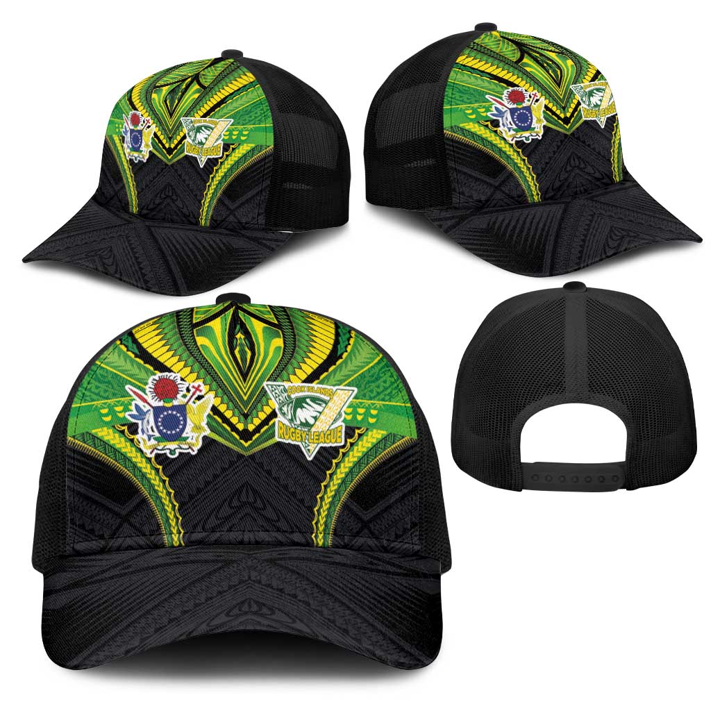 Cook Islands Rugby Mesh Trucker Cap Tatau Art Sport Style Black Color LT03 - Polynesian Pride