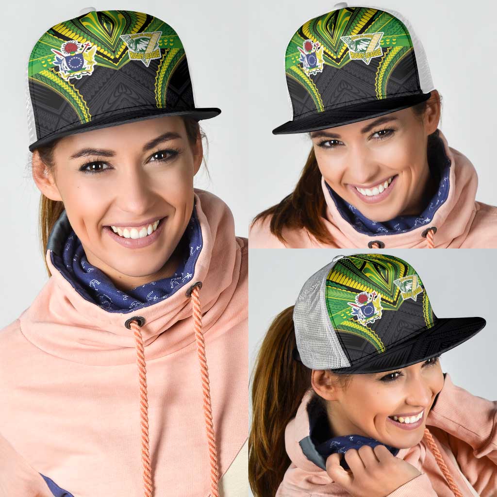 Cook Islands Rugby Mesh Trucker Cap Tatau Art Sport Style Black Color LT03 - Polynesian Pride