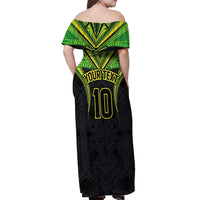 Custom Cook Islands Rugby Off Shoulder Maxi Dress Tatau Art Sport Style Black Color LT03 - Polynesian Pride