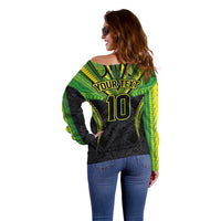 Custom Cook Islands Rugby Off Shoulder Sweater Tatau Art Sport Style Black Color LT03 - Polynesian Pride