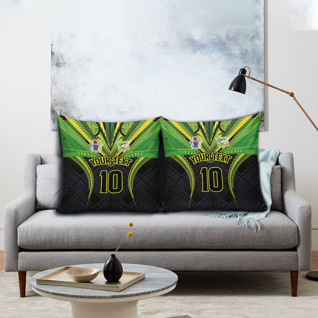 Custom Cook Islands Rugby Pillow Cover Tatau Art Sport Style Black Color LT03 - Polynesian Pride