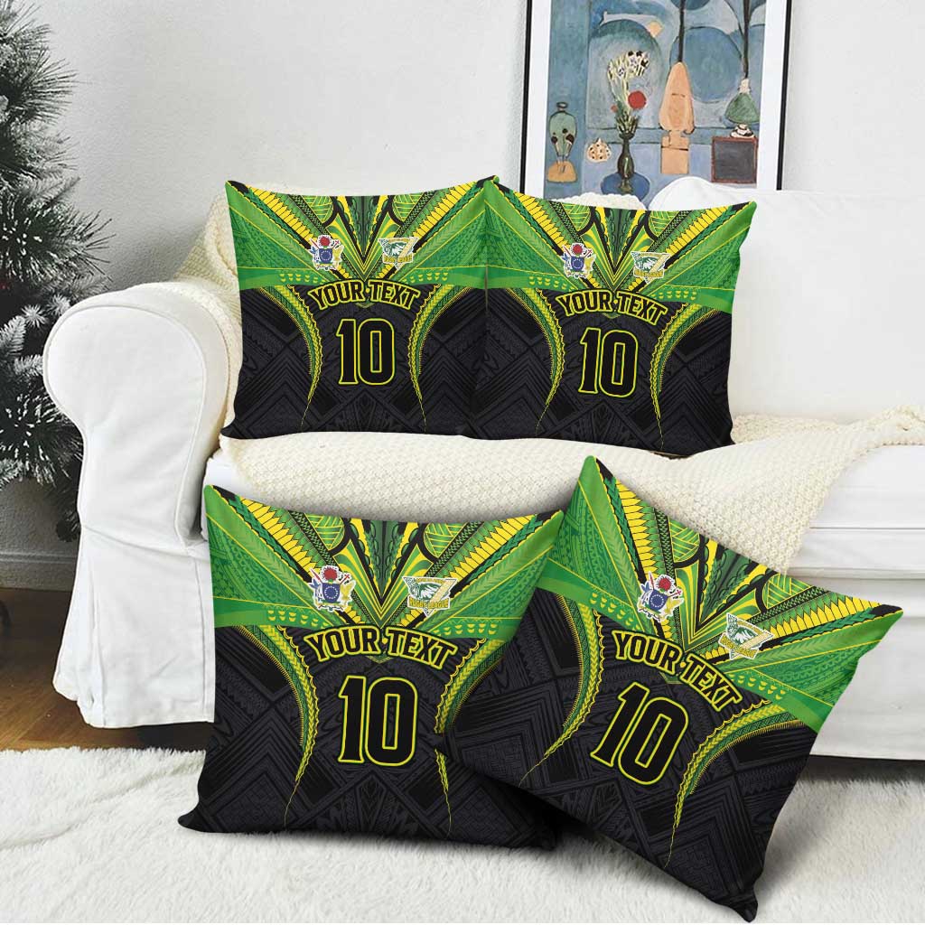 Custom Cook Islands Rugby Pillow Cover Tatau Art Sport Style Black Color LT03 - Polynesian Pride