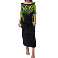 Custom Cook Islands Rugby Puletasi Tatau Art Sport Style Black Color LT03 Long Dress Black - Polynesian Pride
